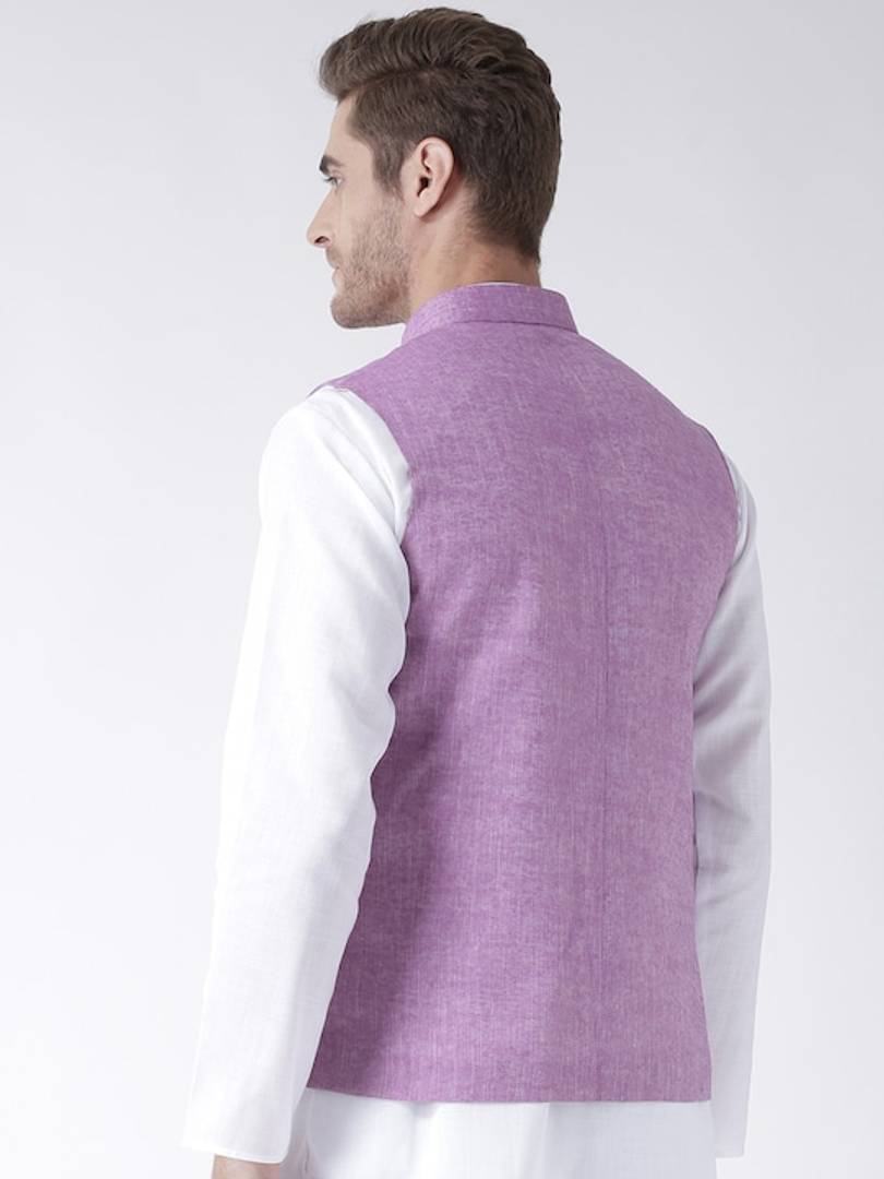 Men's Purple 
Linen
 Solid
 Nehru Jackets